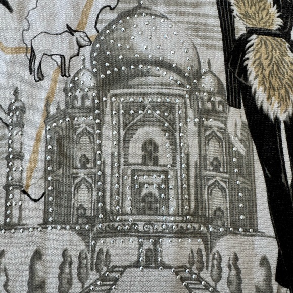 Mesh+Lace Graphic Long Sleeve Top with India Theme with Rhinestones - Picture 4 of 9